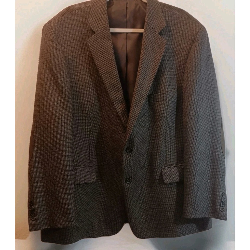 Stafford Essentials Tweed Wool Blazer Men's Size 48R Elbow Patches Black/Brown